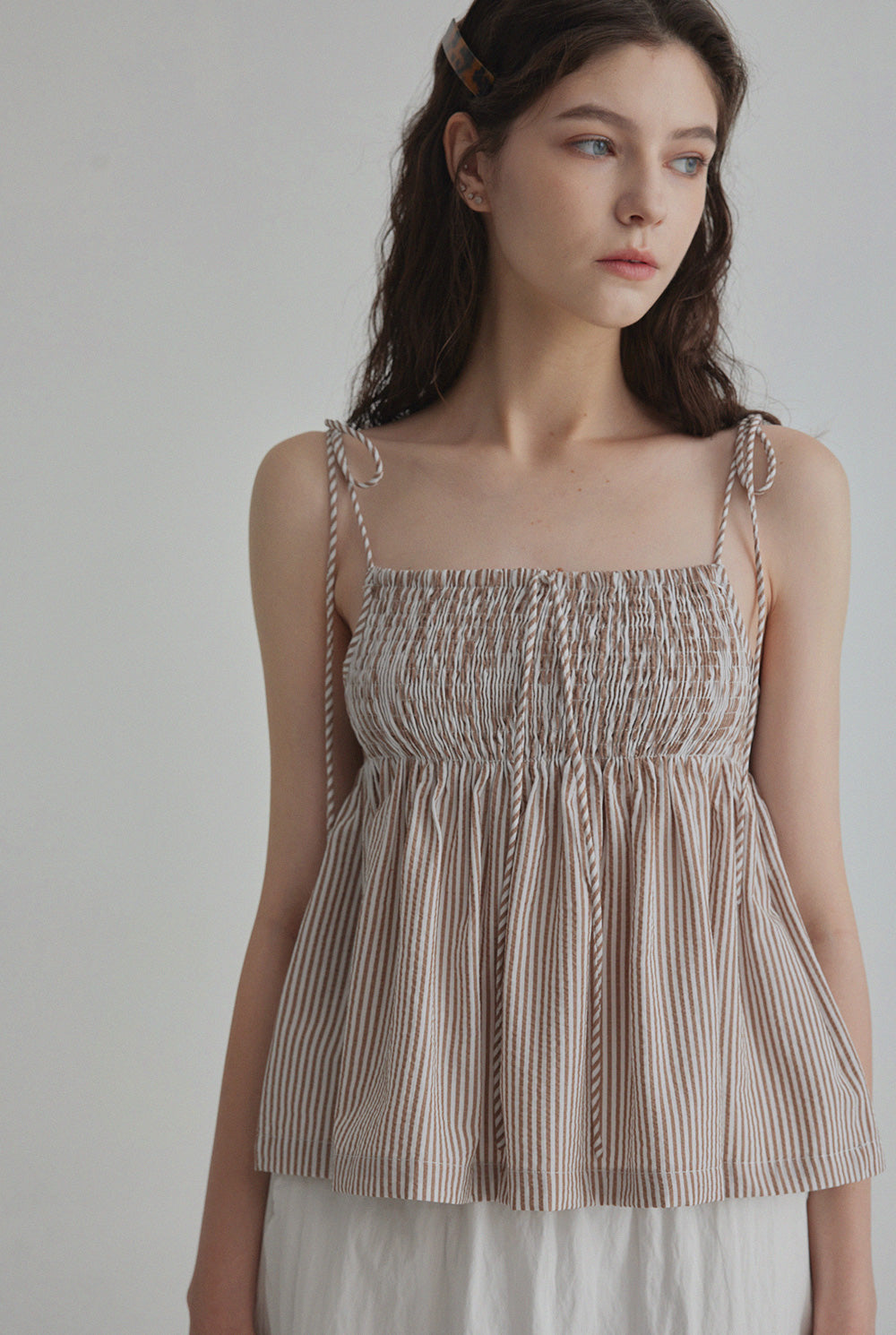 [TWEE] Peldy Check Smocked Banding Blouse