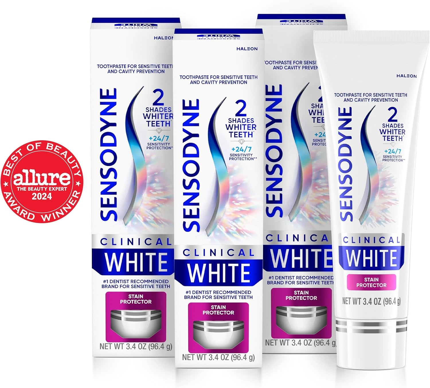 Sensodyne Clinical White Toothpaste for Sensitive Teeth - Clinically Proven Whitening and Stain Protection, 3.4 Oz (Pack of 3)