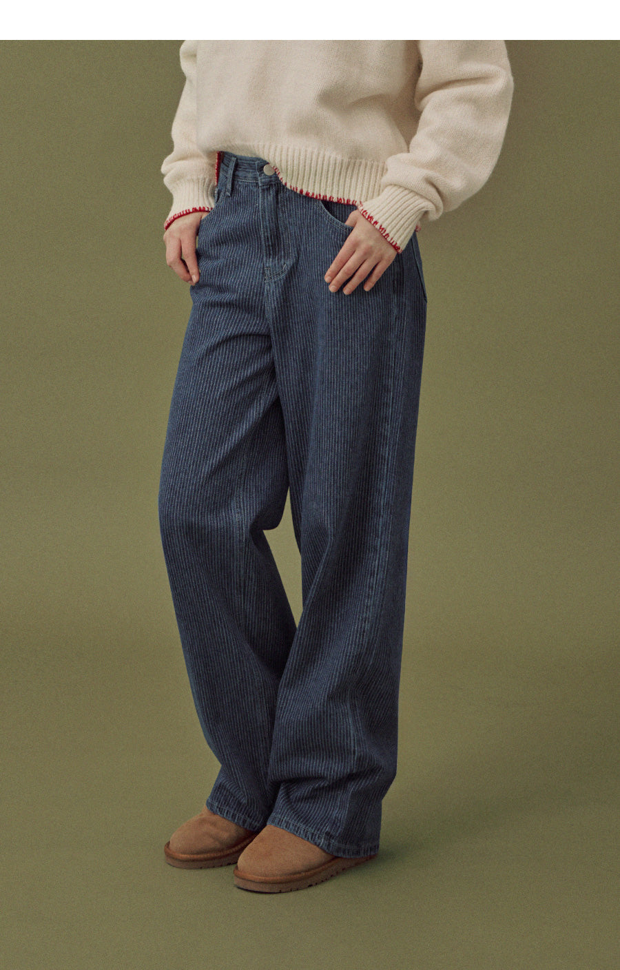 [TWEE] Danver Stripe Wide-Leg Denim Pants