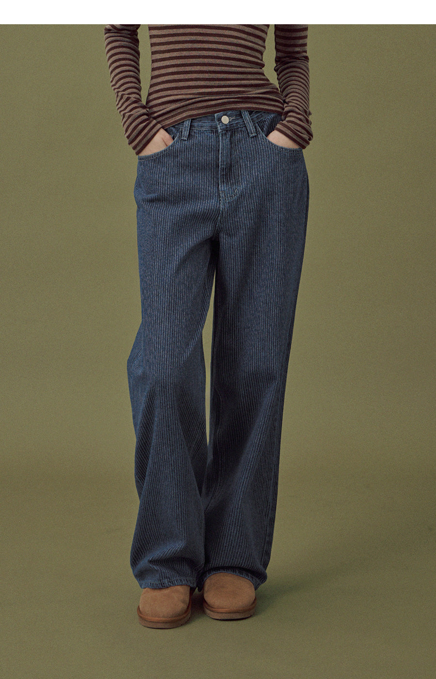 [TWEE] Danver Stripe Wide-Leg Denim Pants-0