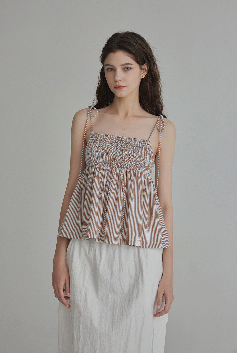 [TWEE] Peldy Check Smocked Banding Blouse-1