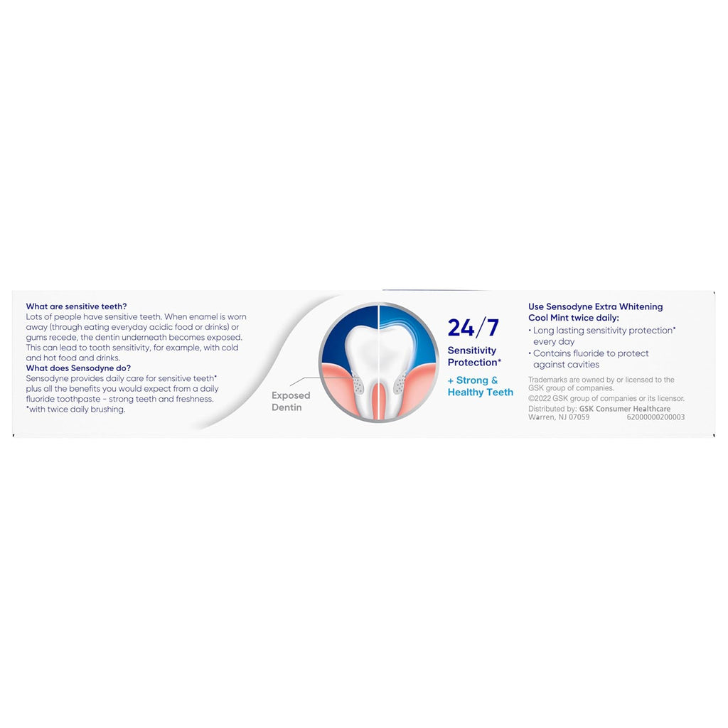 Sensodyne Extra Whitening Toothpaste for Sensitive Teeth - 4 Pack of Cool Mint Flavor, 4 Oz Tubes - Ultimate Cavity Protection & Sensitivity Relief