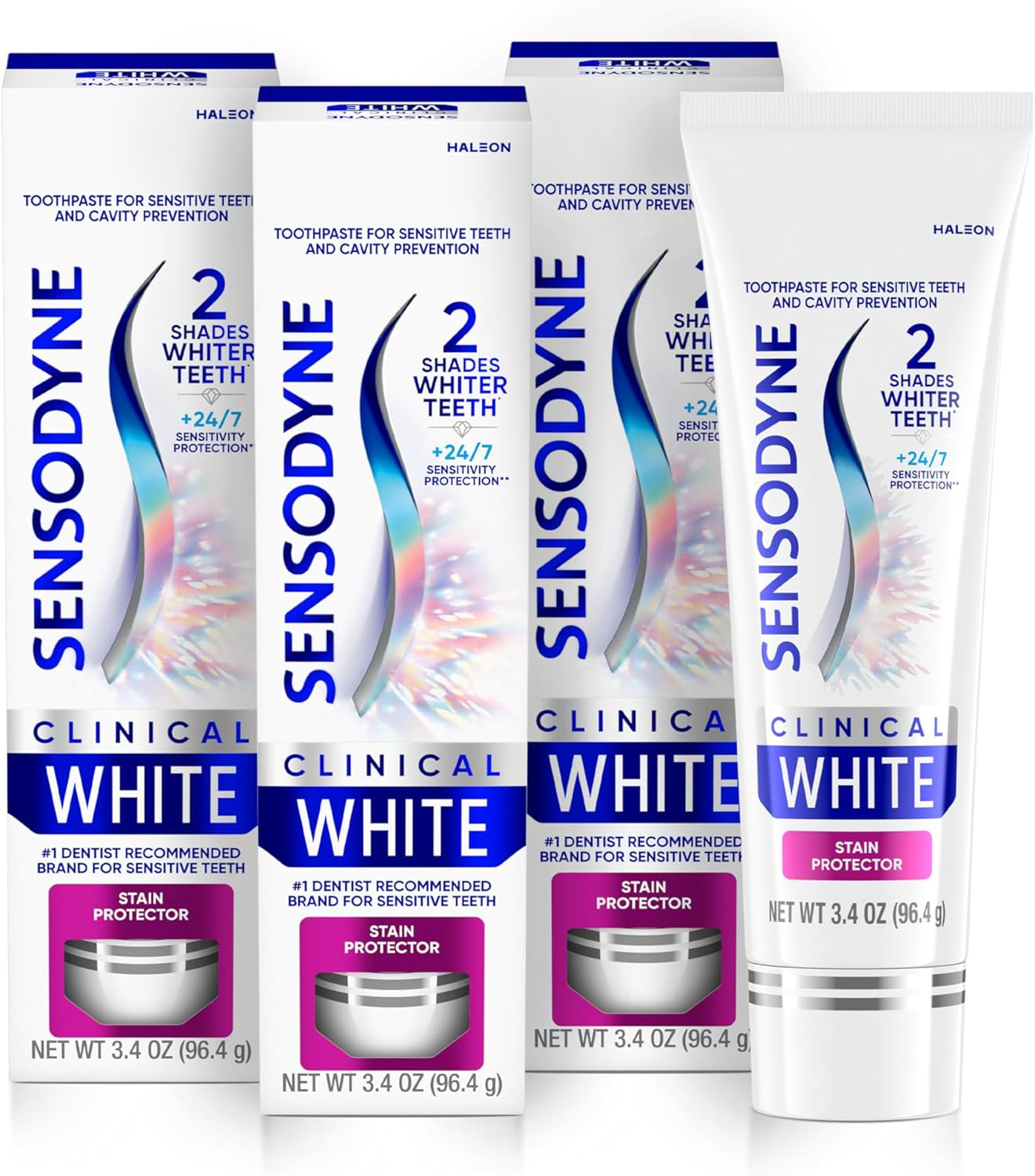 Sensodyne Clinical White Toothpaste for Sensitive Teeth - Clinically Proven Whitening and Stain Protection, 3.4 Oz (Pack of 3)