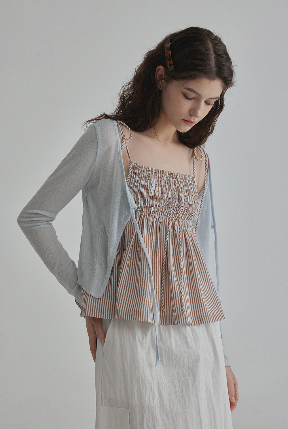 [TWEE] Peldy Check Smocked Banding Blouse