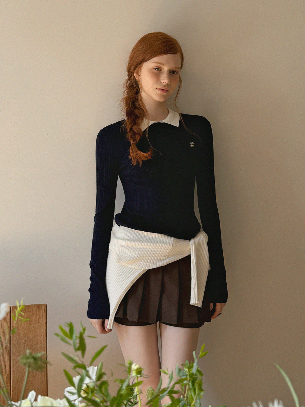 [TWEE] Rimet Contrast Collar Long Sleeve Knit-0