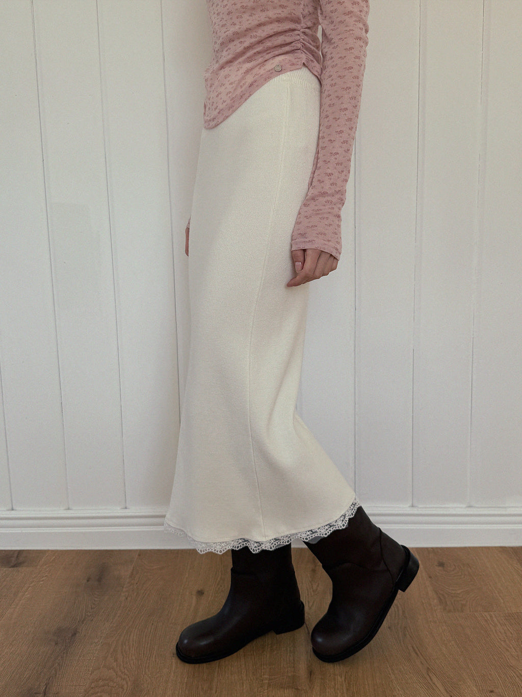 [TWEE] Odin Lace Banding Knit Long Skirt