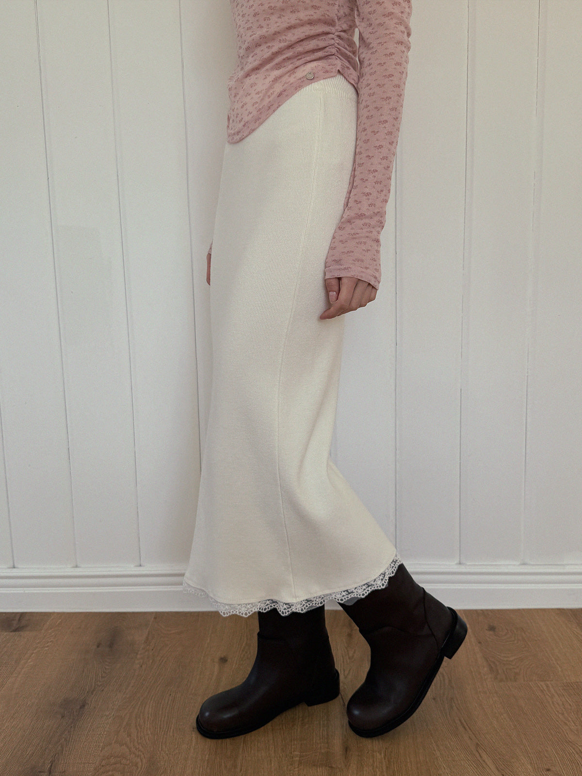 [TWEE] Odin Lace Banding Knit Long Skirt