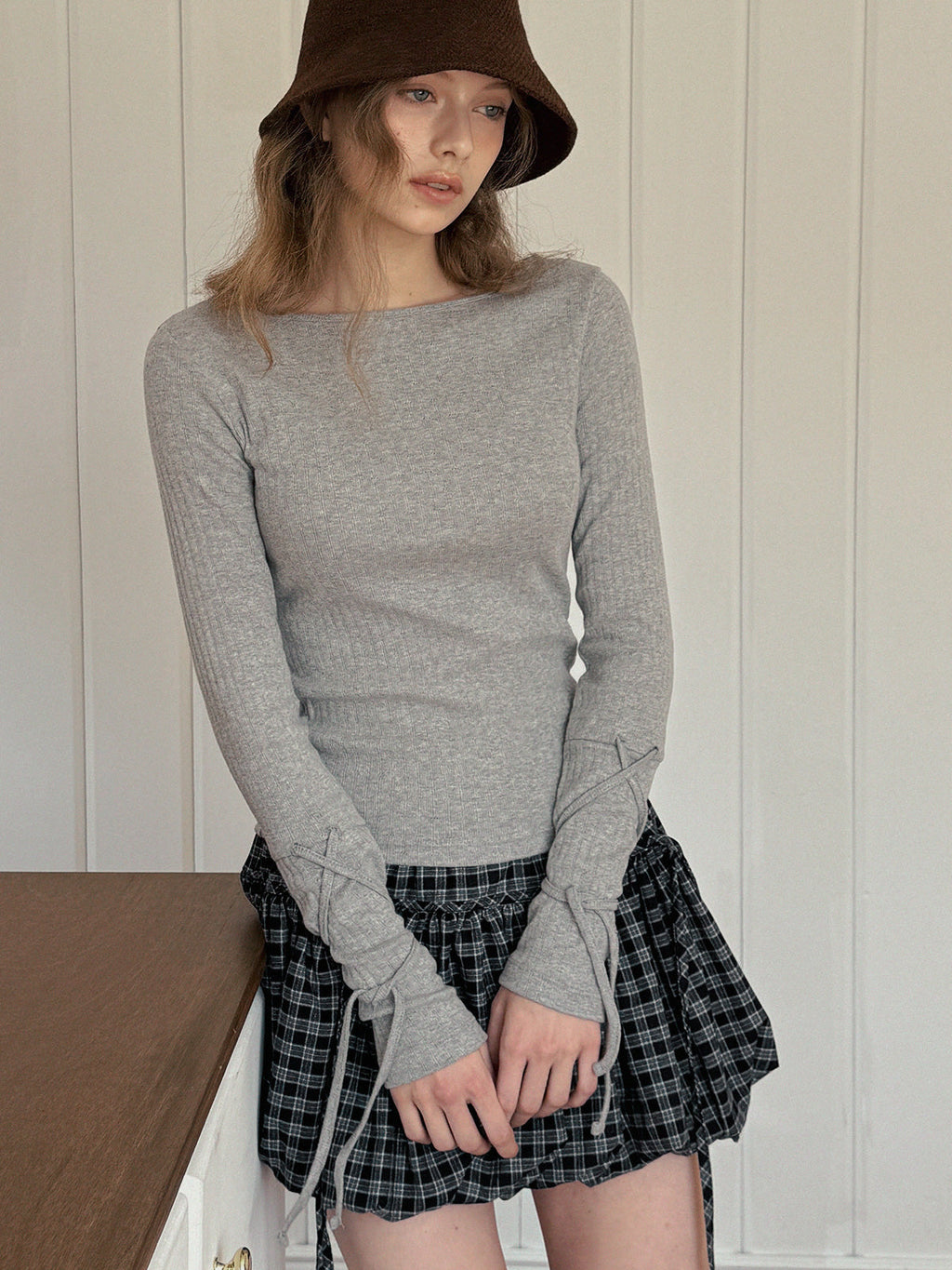 [TWEE] Tude Strap Boat Neck Long Sleeve Tee-0