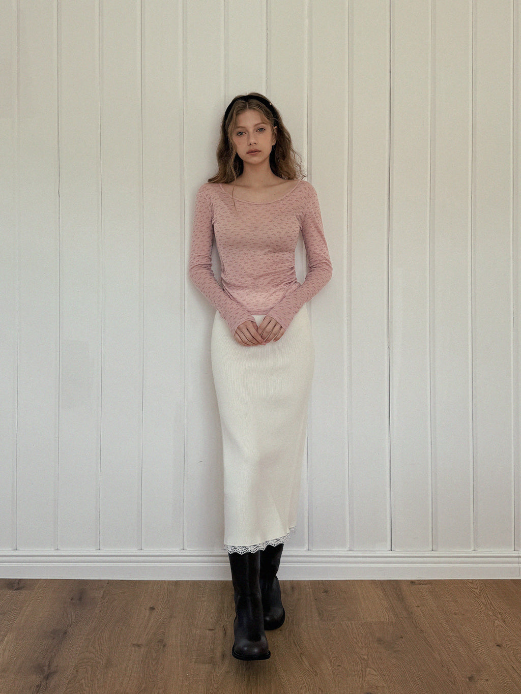 [TWEE] Odin Lace Banding Knit Long Skirt
